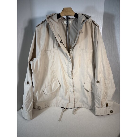 Perch By Blu Pepper Beige Pockets Drawstring Hood Utility Jacket Women’s Size 2X - Picture 1 of 13
